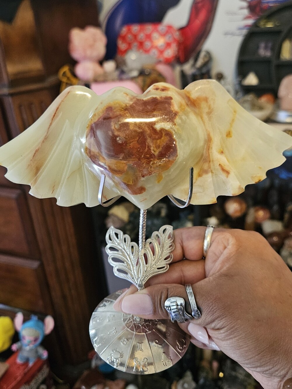 Green Onyx Agate Heart And Wings Carving